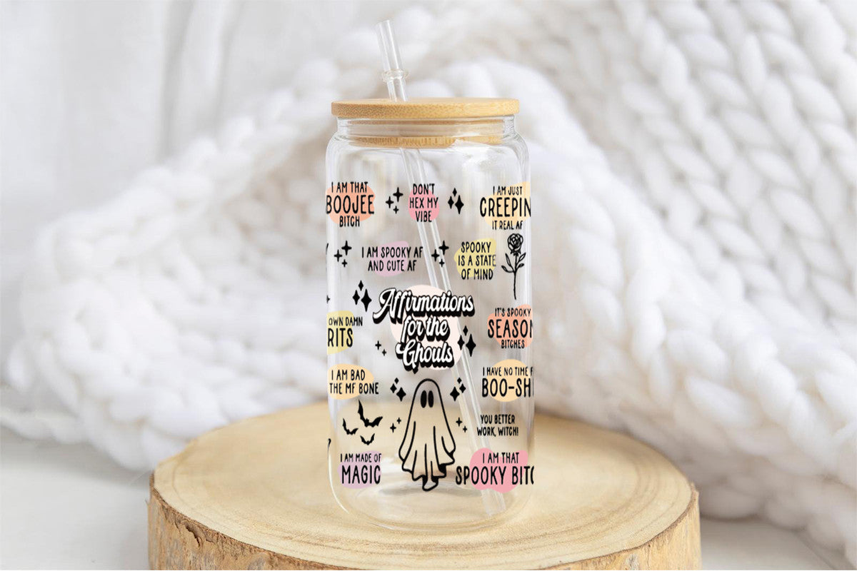 Ghosts Affirmation 16oz Tumbler Cup With Bamboo Lid And Straw, 