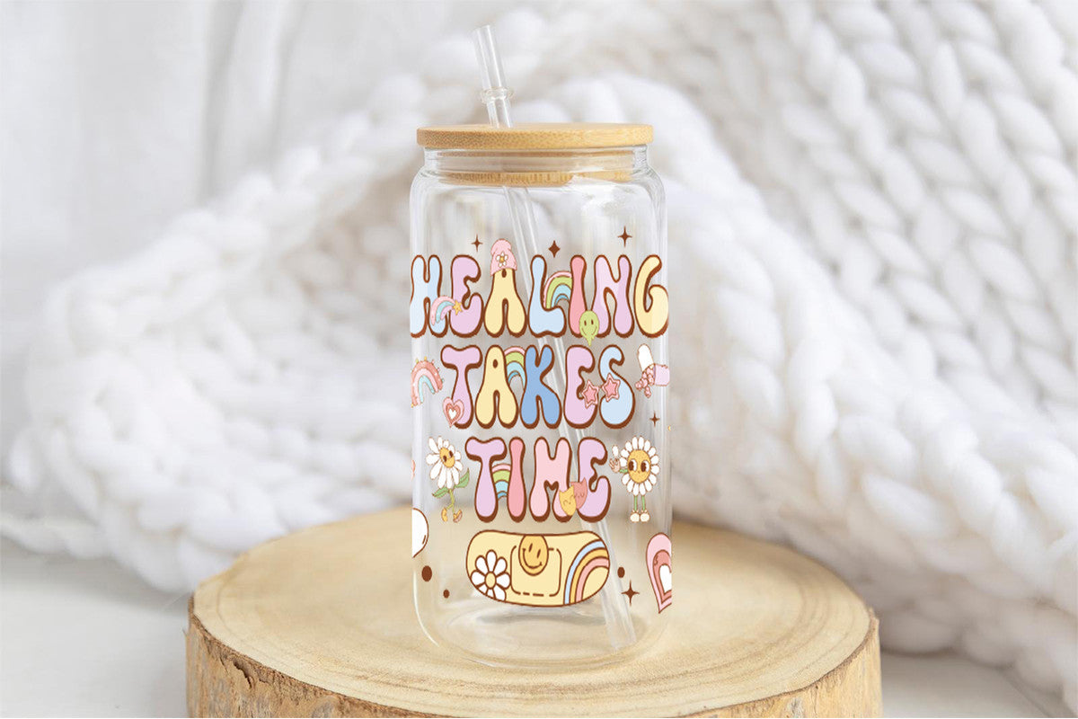 Healing Takes Time 16oz Tumbler Cup With Bamboo Lid And Straw, 