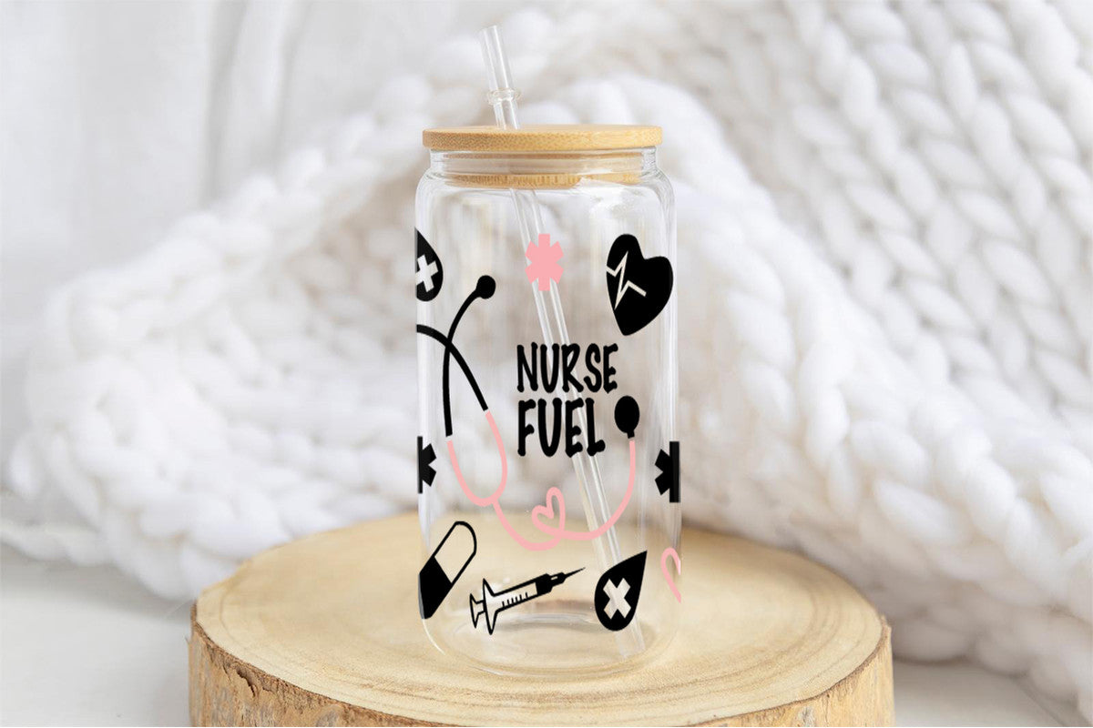 Nurse Fuel 16oz Tumbler Cup With Bamboo Lid And Straw, 