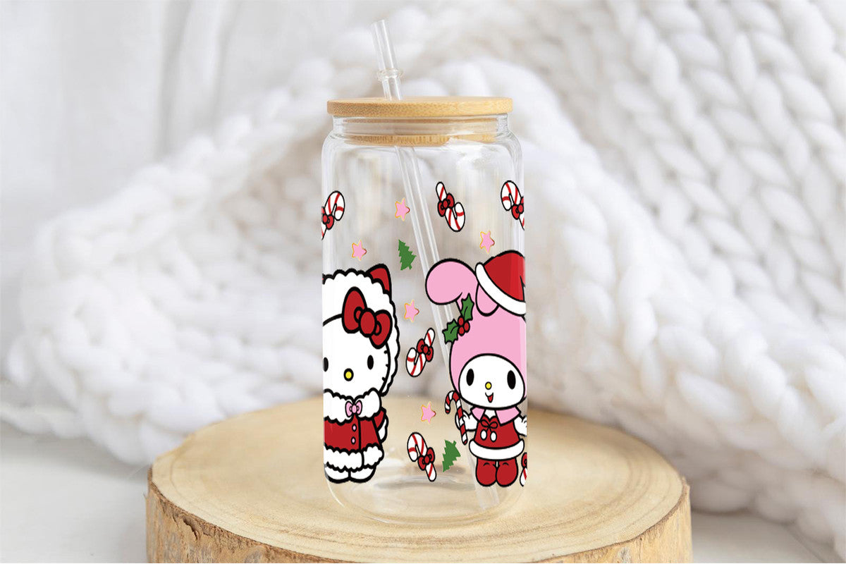 Sanrio Tumbler Glass Cup With Lid And Straw