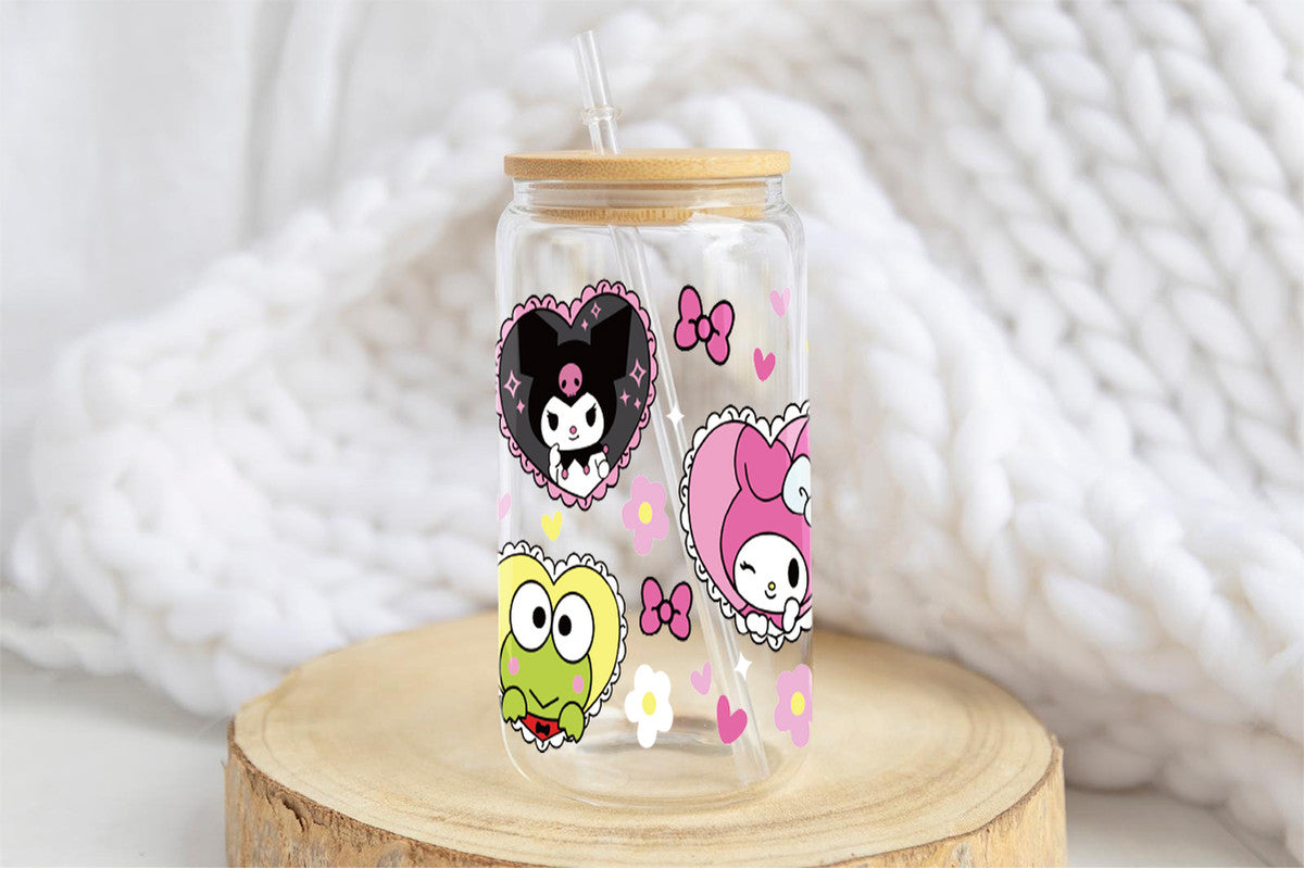 Sanrio Tumbler Glass Cup With Lid And Straw