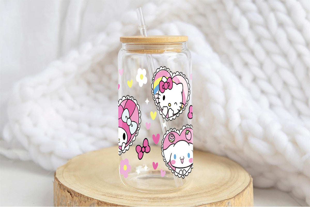 Sanrio Tumbler Glass Cup With Lid And Straw