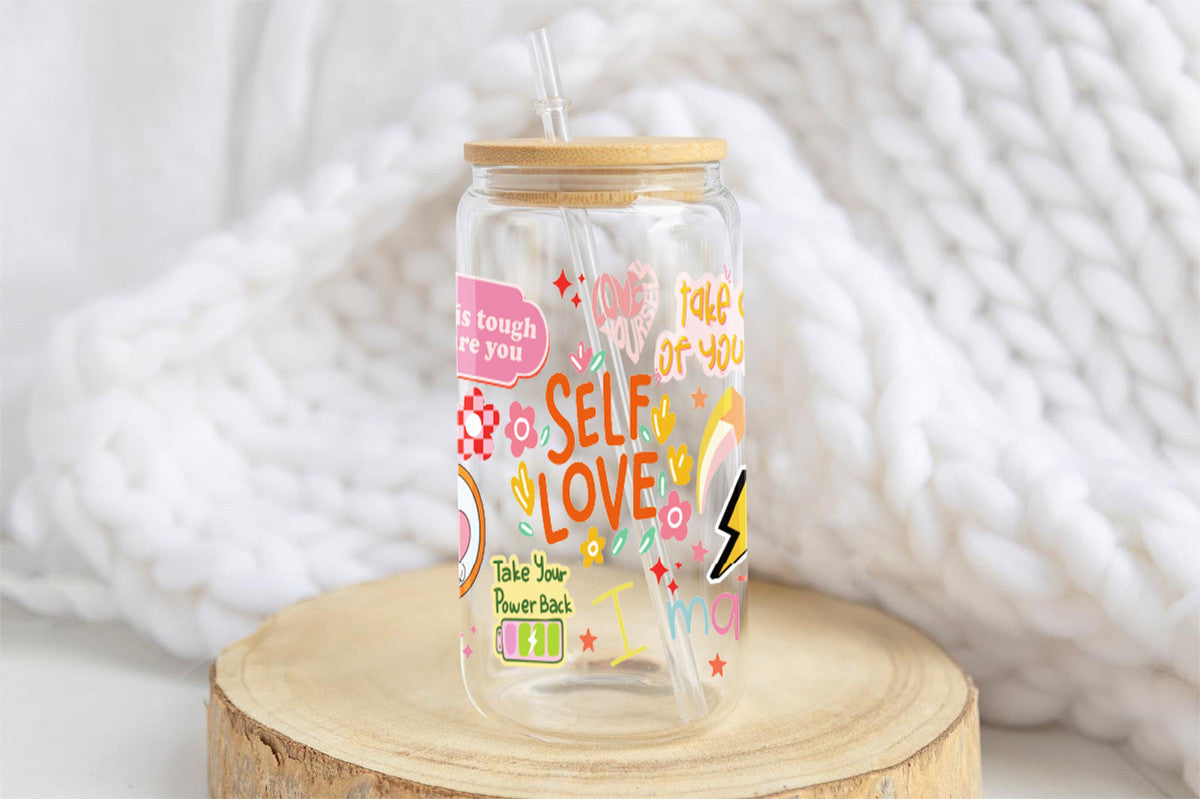 Self Love 16oz Tumbler Cup With Bamboo Lid And Straw, 