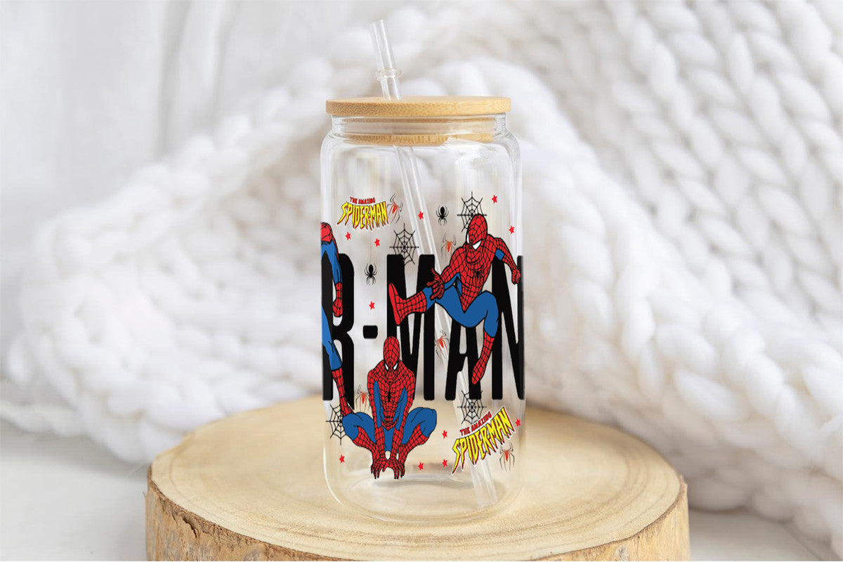 Spiderman Tumbler Glass Cup With Lid And Straw