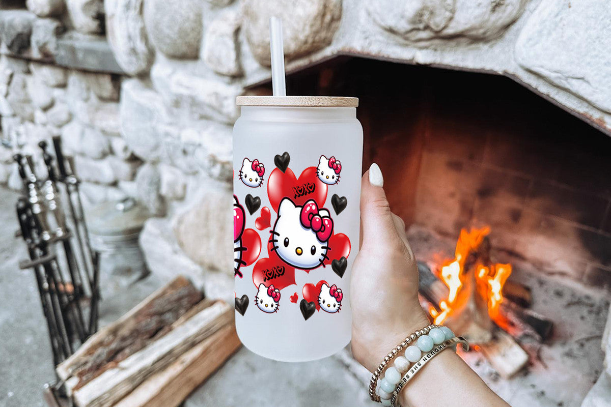 Hello Kitty Tumbler Glass Cup With Lid And Straw