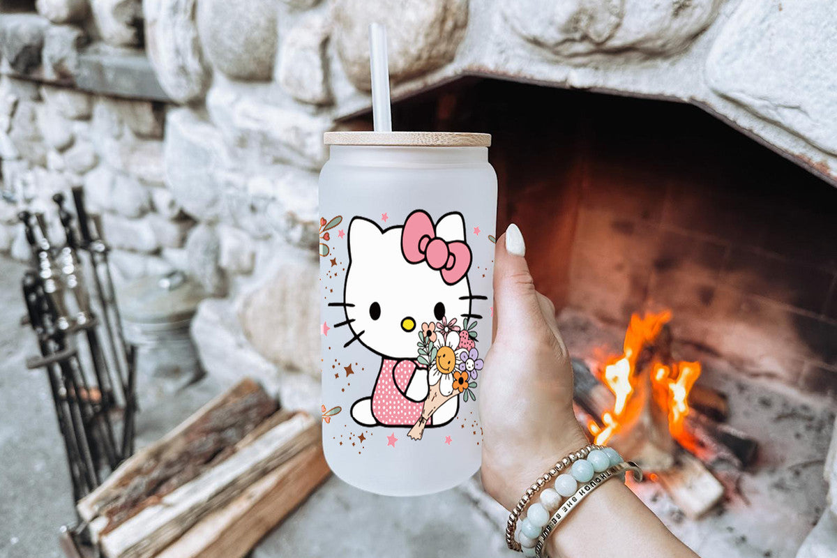 Hello Kitty 16oz Tumbler Cup With Bamboo Lid And Straw, 