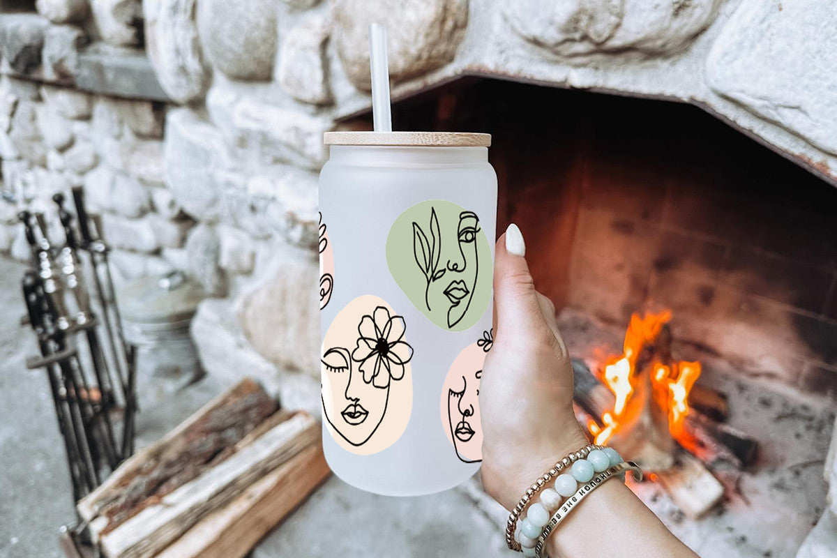 Picasso Style Faces 16oz Tumbler Cup With Bamboo Lid And Straw, 