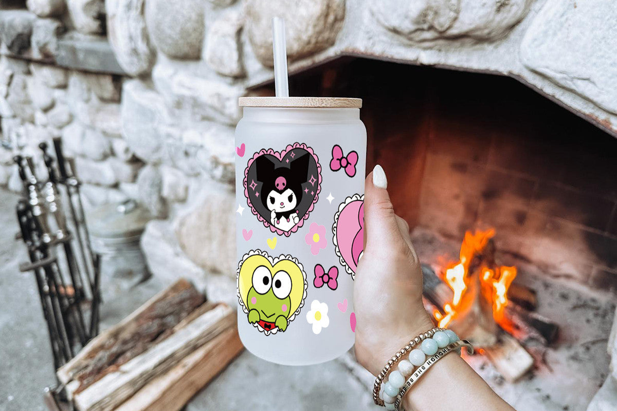 Sanrio Tumbler Glass Cup With Lid And Straw