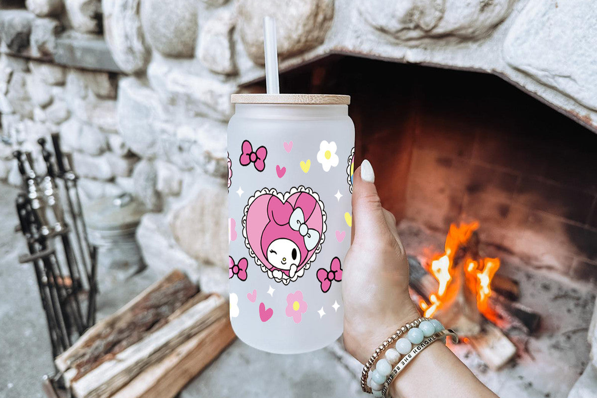 Sanrio Tumbler Glass Cup With Lid And Straw