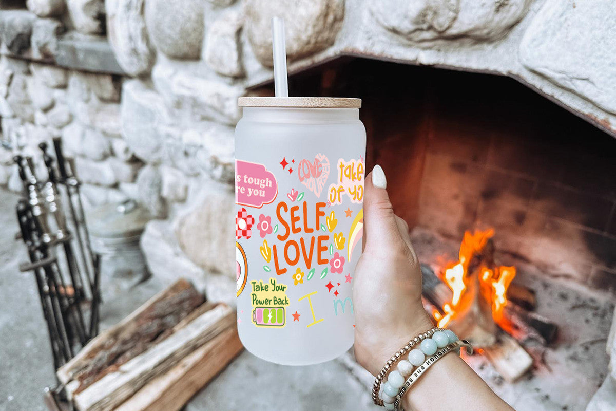 Self Love 16oz Tumbler Cup With Bamboo Lid And Straw, 