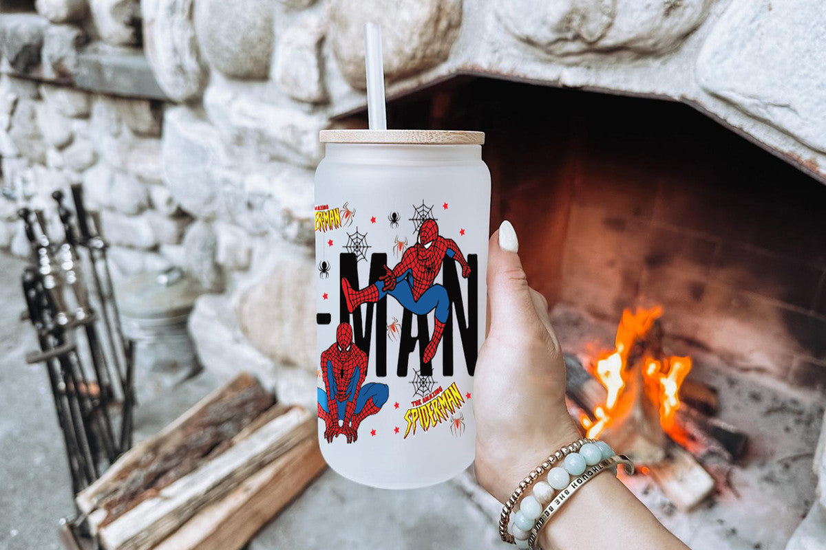 Spiderman Tumbler Glass Cup With Lid And Straw