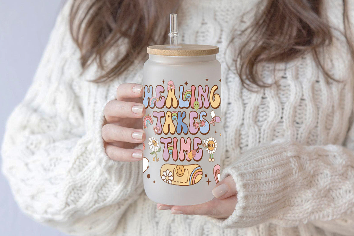 Healing Takes Time 16oz Tumbler Cup With Bamboo Lid And Straw, 