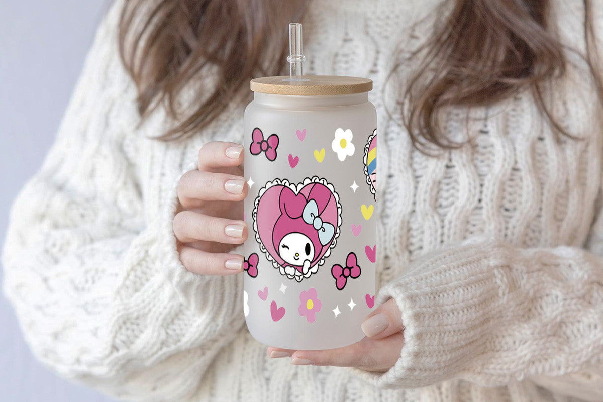 Sanrio Tumbler Glass Cup With Lid And Straw