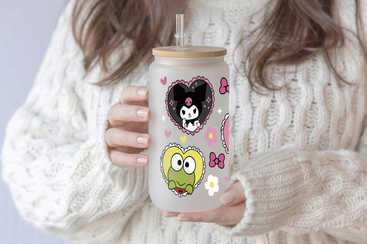 Sanrio Tumbler Glass Cup With Lid And Straw