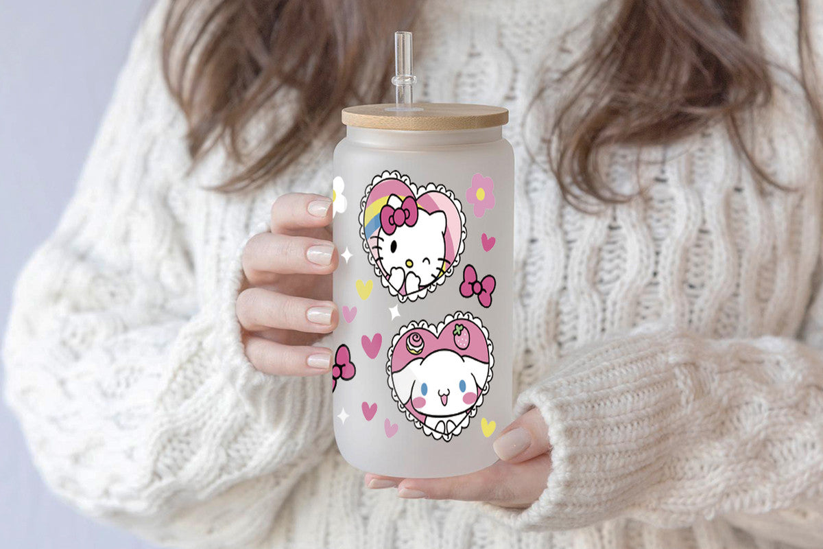 Sanrio Tumbler Glass Cup With Lid And Straw