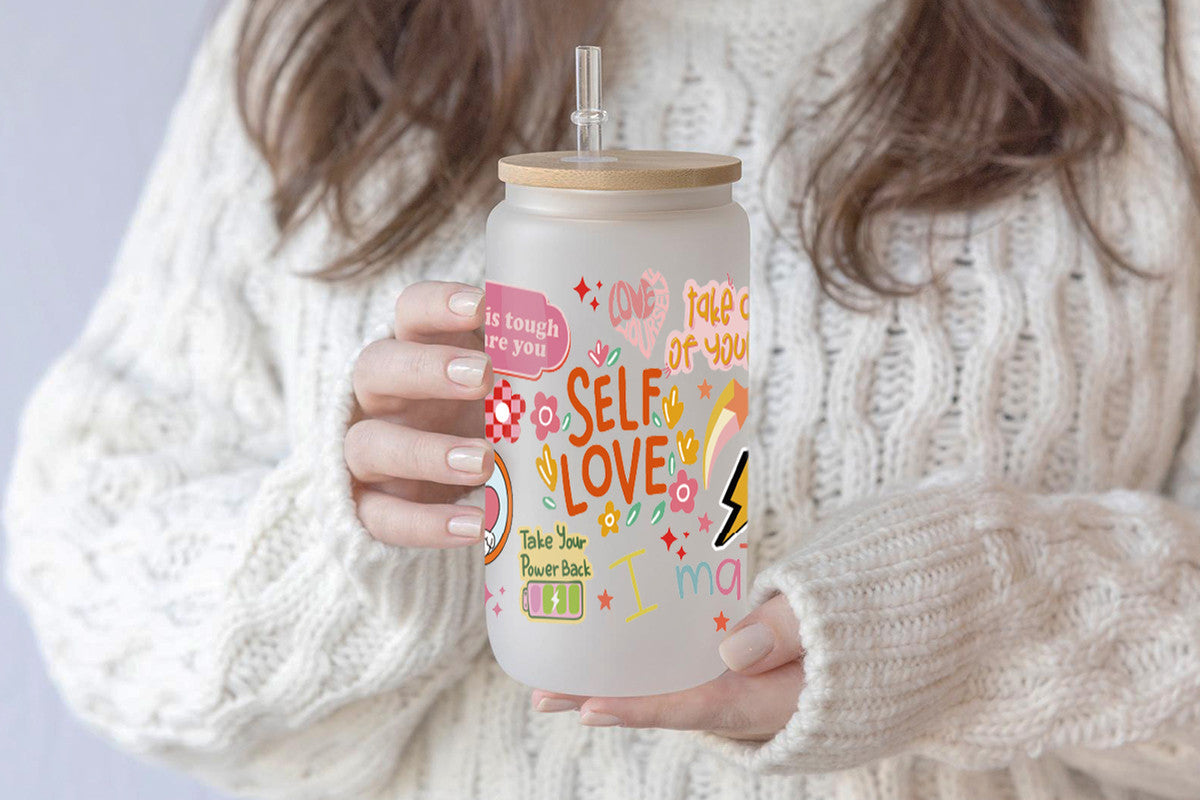 Self Love 16oz Tumbler Cup With Bamboo Lid And Straw, 