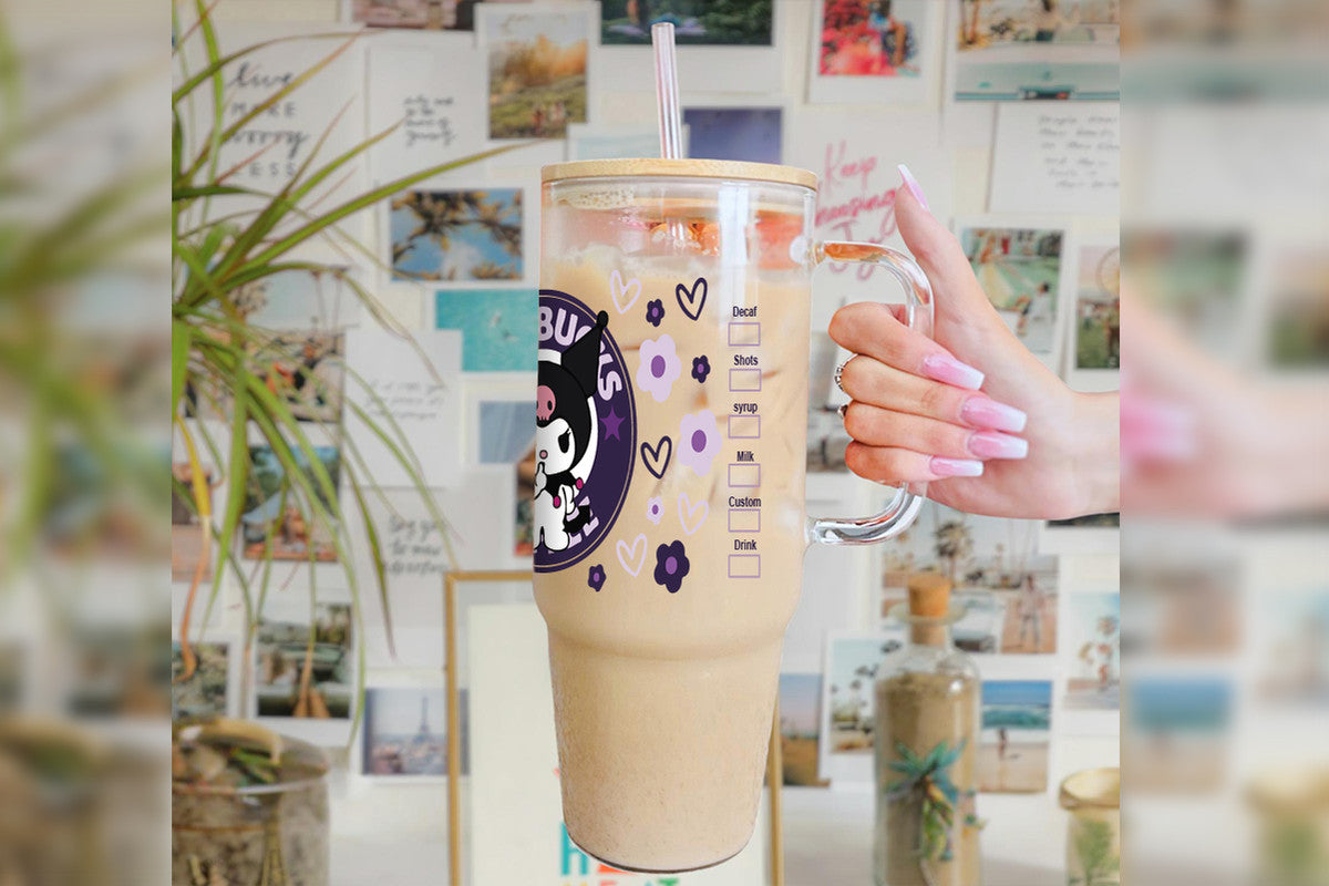 Kuromi Tumbler Glass Cup With Lid And Straw