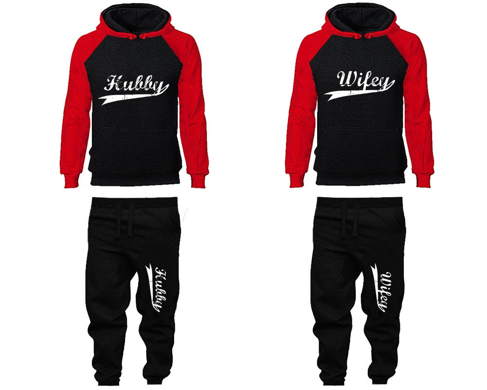 Hubby Wifey Christmas Hoodie Jogger pants Clothing, Women Joggers Men Joggers King Queen Hoodies Matching 4 items Sold Separately