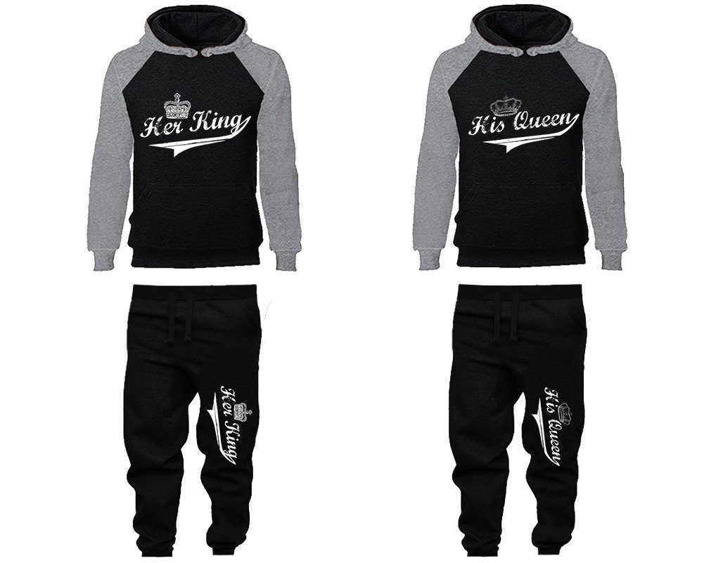 Her King His Queen Hoodie Jogger pants Christmas Couple Clothing, Women Joggers Men Joggers King Queen Matching 4 items Sold Separately