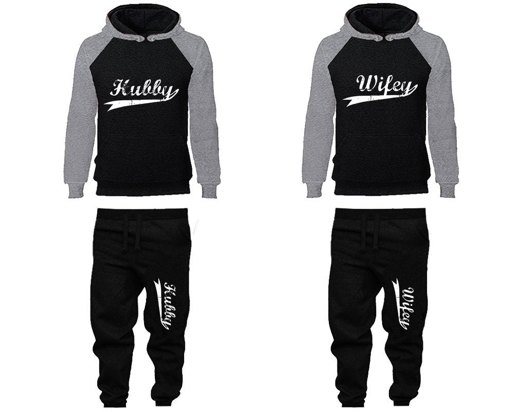 Hubby Wifey Christmas Hoodie Jogger pants Clothing, Women Joggers Men Joggers King Queen Hoodies Matching 4 items Sold Separately