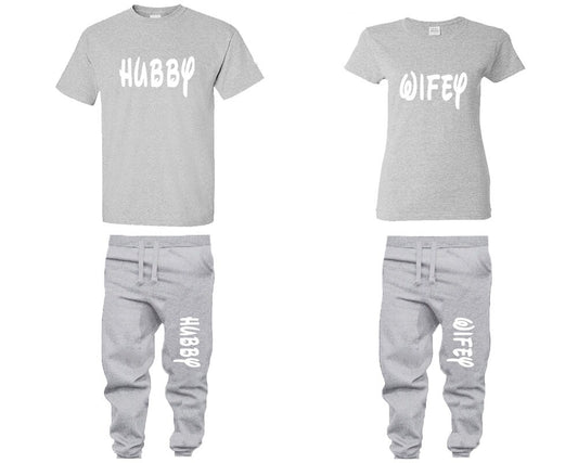 Couple tracksuit matching outfits, married outfits, t shirts jogger pants  4 items sold separately