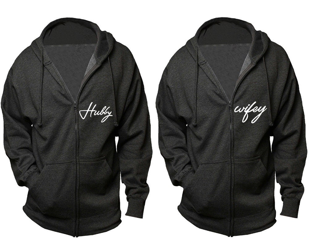 Christmas Hubby Wifey zip up hoodies, matching zip up  jackets, Christmas outfits sold separately