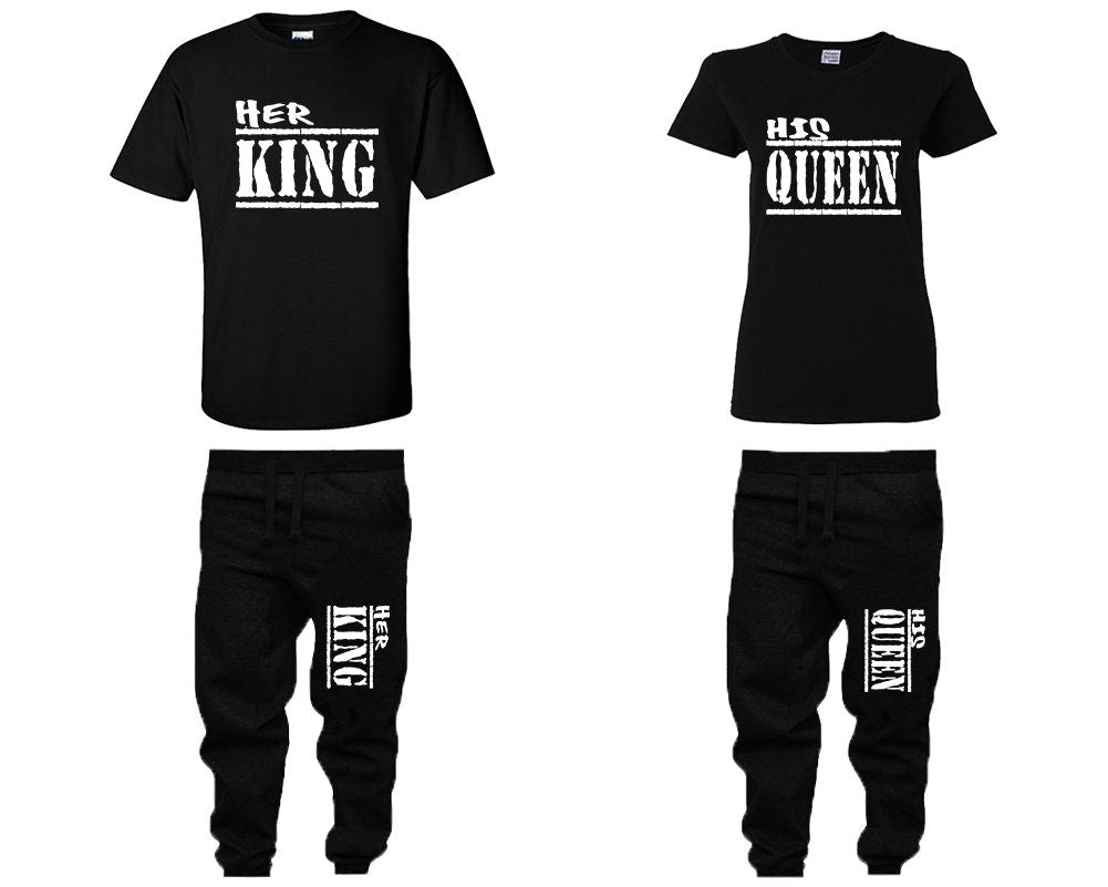 Her King His Queen Couple Shirts, Jogger pants  Christmas shirts Matching Unisex Joggers Couple 4 items sold separately