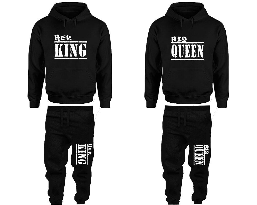 Her King His Queen Pants hoodie matching Christmas Clothing, Women Joggers Men Joggers King Queen Hoodies Matching 4 items Sold Separately