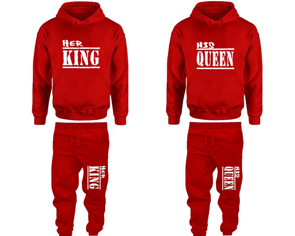 Her King His Queen Pants hoodie matching Christmas Clothing, Women Joggers Men Joggers King Queen Hoodies Matching 4 items Sold Separately