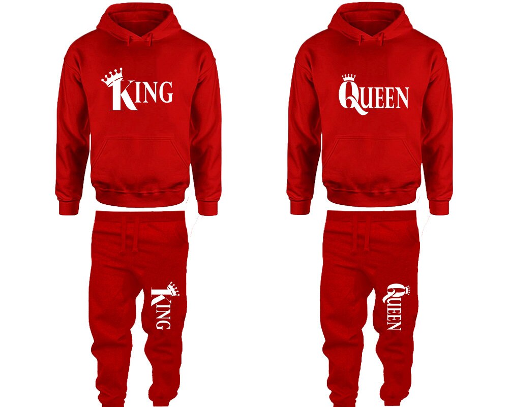 King Queen Pants hoodie matching Christmas Clothing, Women Joggers Men Joggers King Queen Hoodies Matching 4 items Sold Separately
