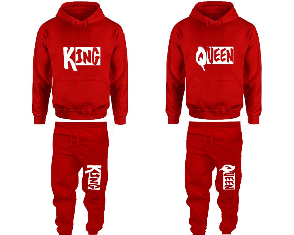 Honeymoon King Queen Pants hoodie matching Christmas Clothing, Women Joggers Men Joggers King Queen Hoodies Matching 4 items Sold Separately