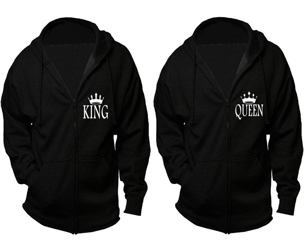 Crown King queen matching couple outfits, zip up  hoodies, christmas gift, Xmas party sold separately