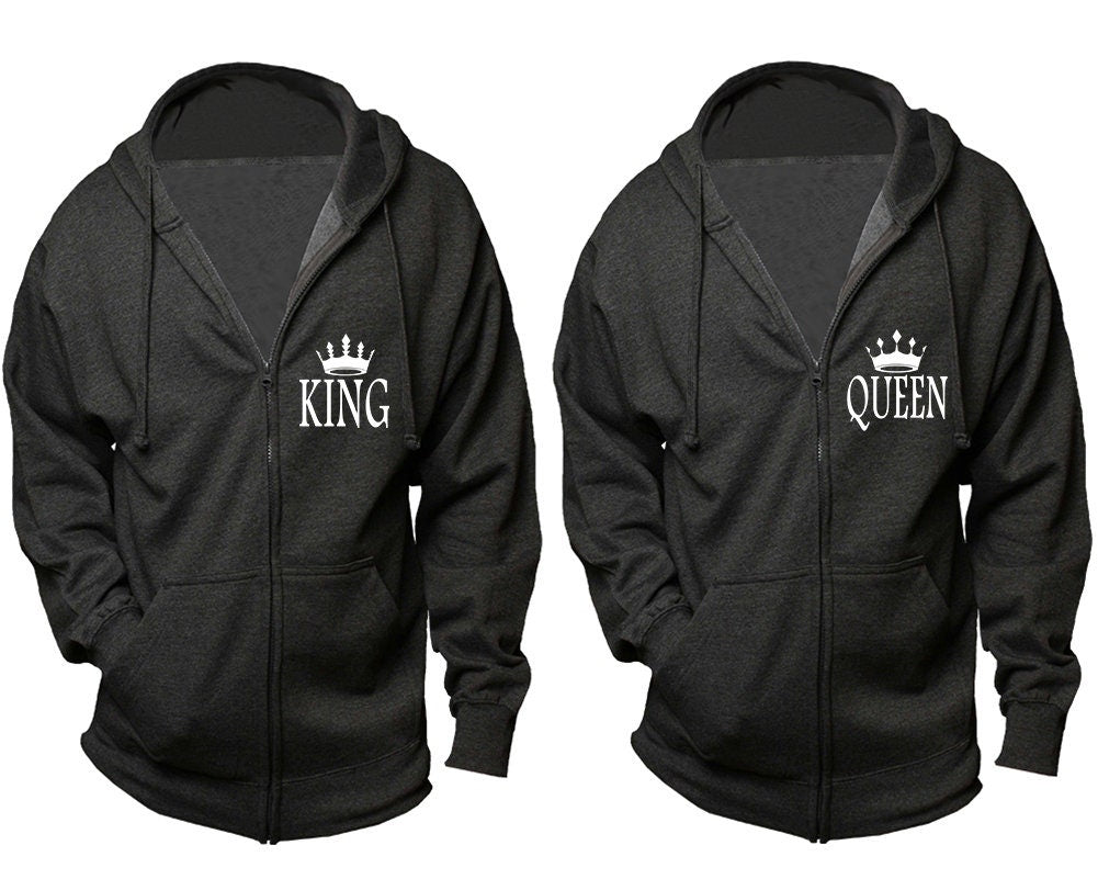 Crown King queen matching couple outfits, zip up  hoodies, christmas gift, Xmas party sold separately