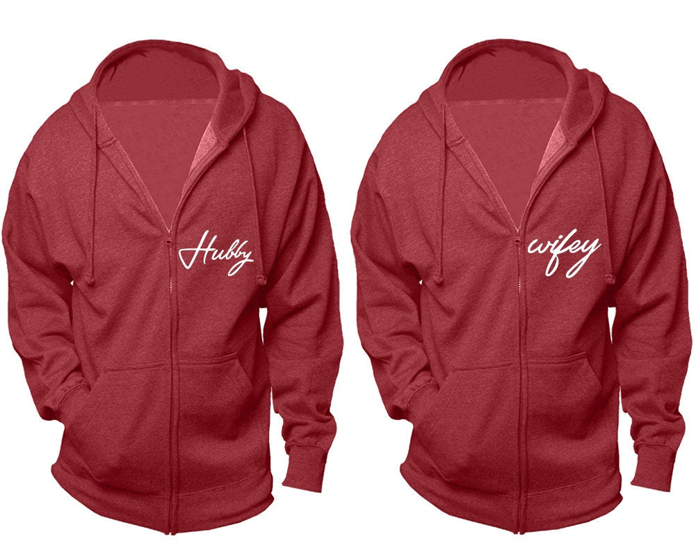 Christmas Hubby Wifey zip up hoodies, matching zip up  jackets, Christmas outfits sold separately