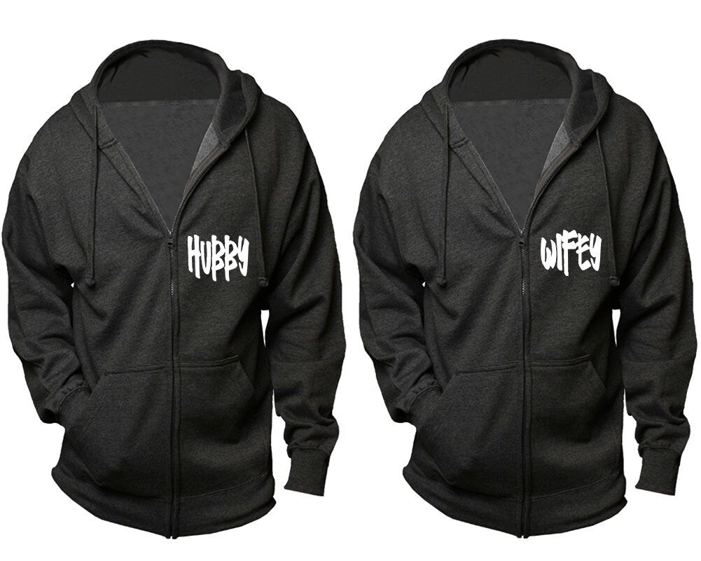 Hubby Wifey hoodie zip up sweaters, holiday gifts, king queen, sold separately