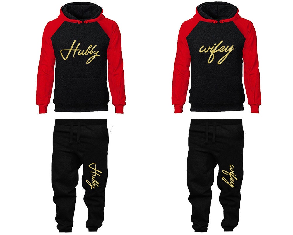 Honeymoon Hubby Wifey Hoodie Jogger Pants, Sweatsuits for couples, matching tracksuits, gold foil 4 items Sold Separately