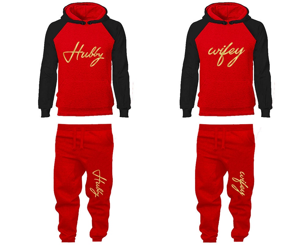 Honeymoon Hubby Wifey Hoodie Jogger Pants, Sweatsuits for couples, matching tracksuits, gold foil 4 items Sold Separately