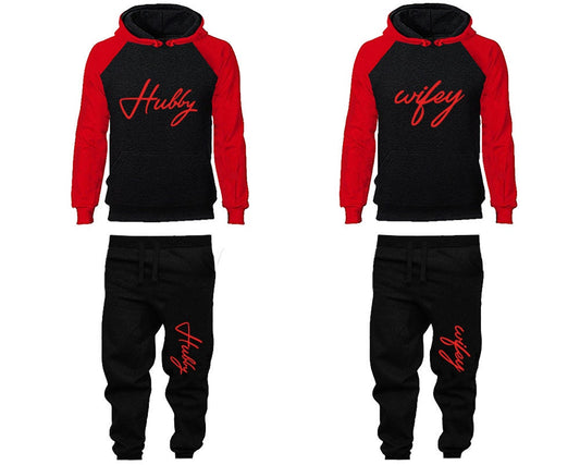 Hubby Wifey Hoodie Jogger Pants, Sweatsuits for couples, matching tracksuits, red designs 4 items Sold Separately