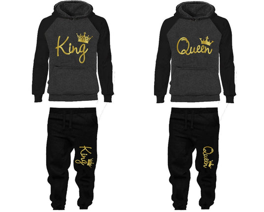 King Queen Hoodie Jogger pants Clothing, Women Joggers Men Joggers King Queen Hoodies Gold Foil Matching 4 items Sold Separately