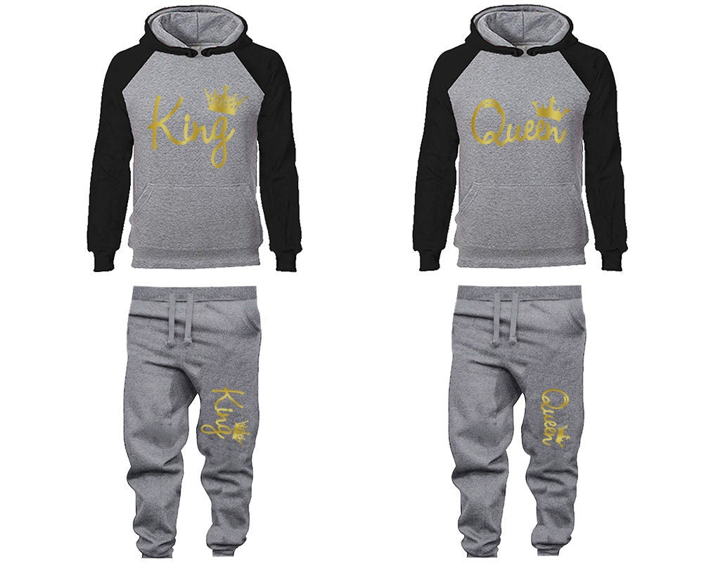 King Queen Hoodie Jogger pants Clothing, Women Joggers Men Joggers King Queen Hoodies Gold Foil Matching 4 items Sold Separately