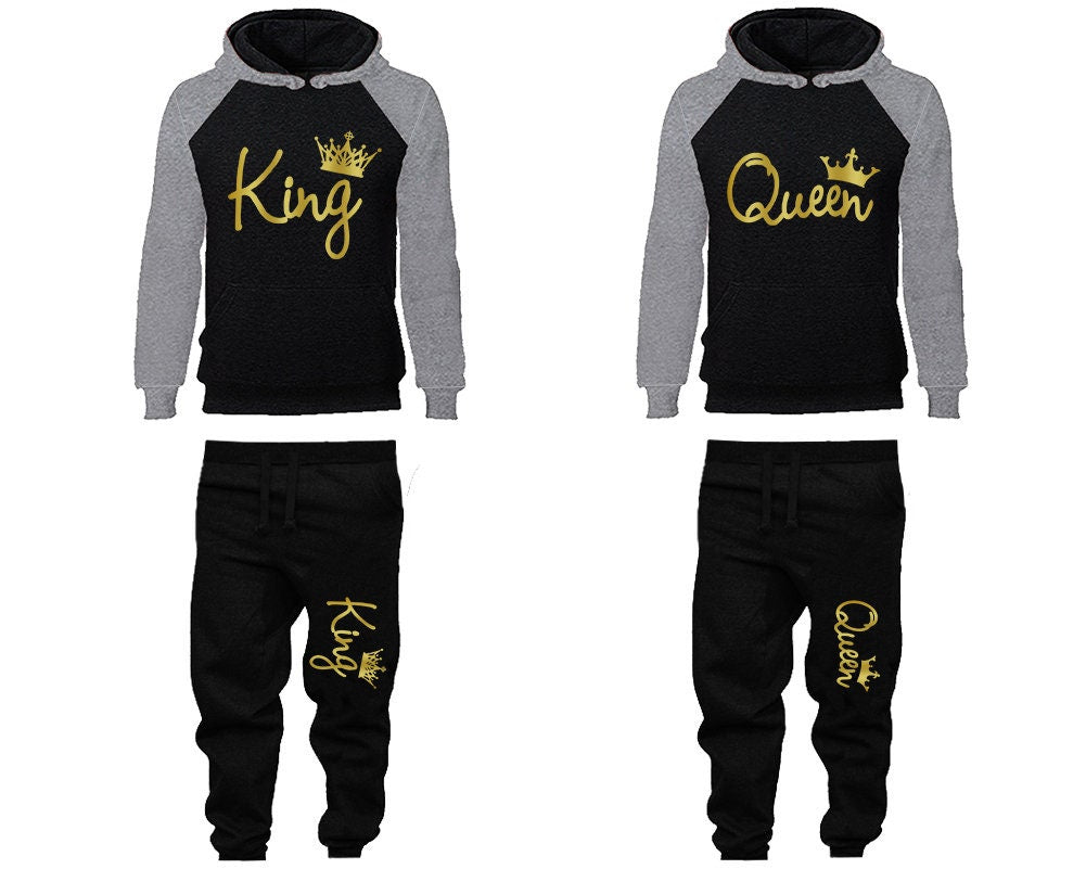 King Queen Hoodie Jogger pants Clothing, Women Joggers Men Joggers King Queen Hoodies Gold Foil Matching 4 items Sold Separately