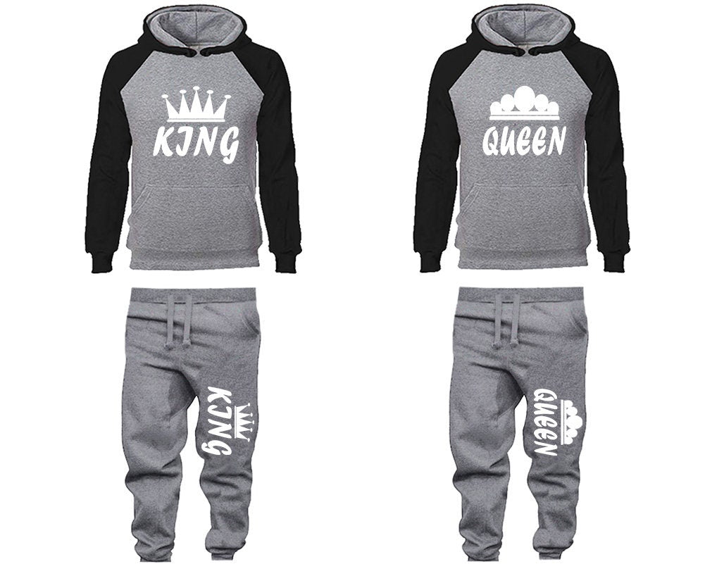 King Queen crown couple tracksuits Hoodie Jogger pants sweatsuit Women Jogger Men Jogger King Queen Hoodies Matching 4 items Sold Separately