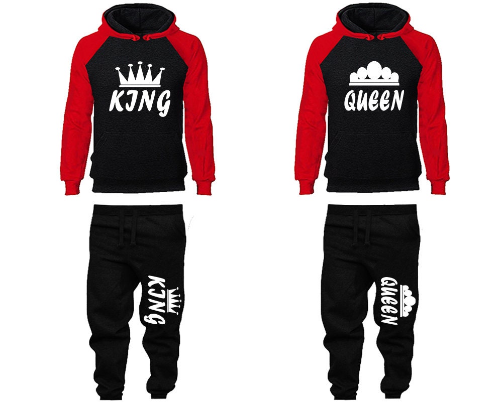 King Queen crown couple tracksuits Hoodie Jogger pants sweatsuit Women Jogger Men Jogger King Queen Hoodies Matching 4 items Sold Separately