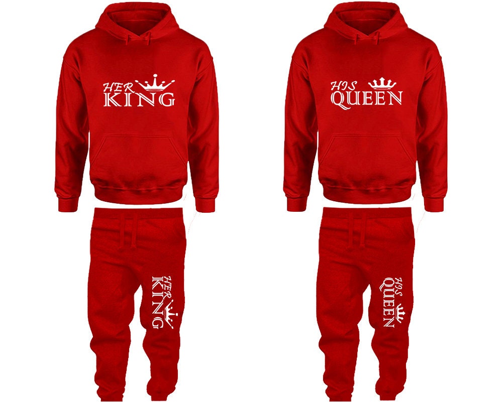 Her King His Queen Hoodie Jogger pants valentine Clothing, Women Joggers Men Joggers King Queen Hoodies Matching 4 items Sold Separately