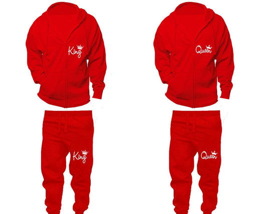 Couple tracksuits king queen Zip-up Hoodie Jogger pants Women Men Joggers full zip Hoodies Matching 4 items  Sold Separately