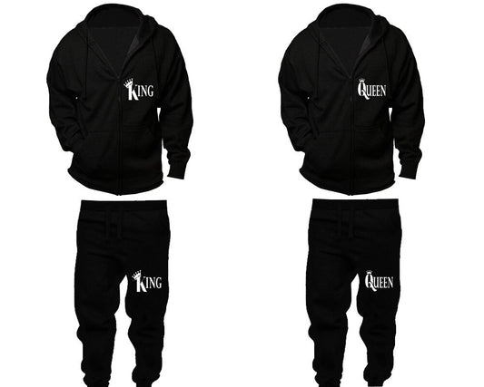 Sweatsuits Crown king queen Zip-up Hoodie Jogger pants Women Men Joggers full zip Hoodies Matching 4 items  Sold Separately