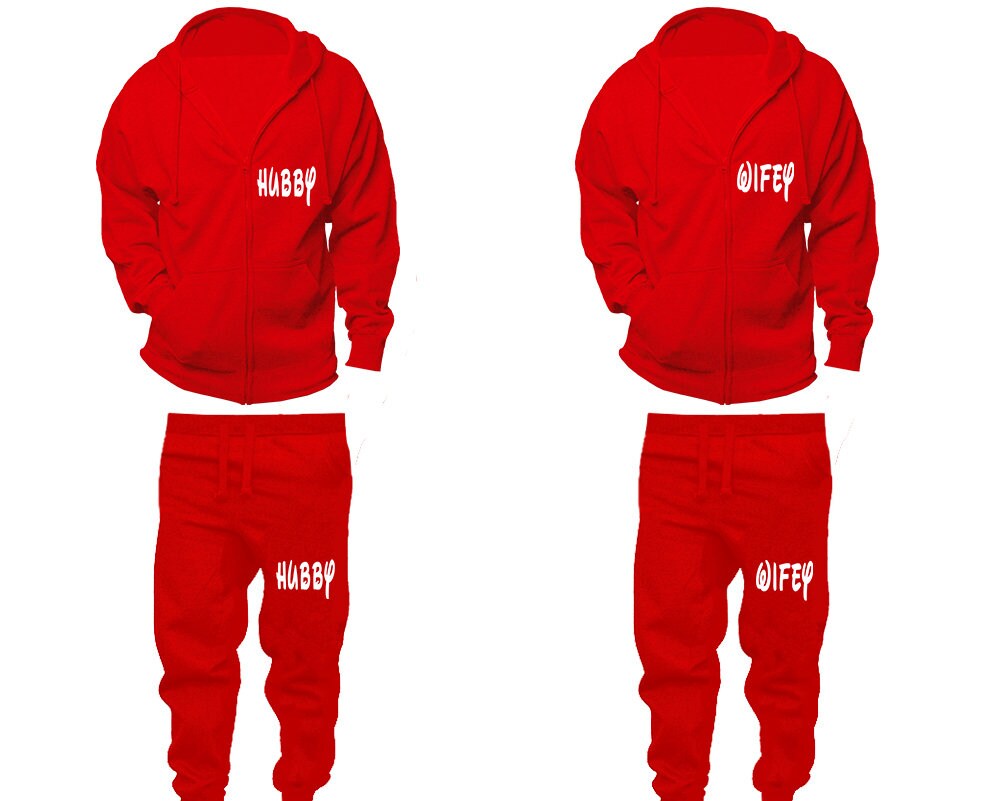 Tracksuit Hubby Wifey Full zip Hoodie Jogger pants Clothing, Women Joggers Men Joggers King Queen Hoodies Matching 4 items  Sold Separately