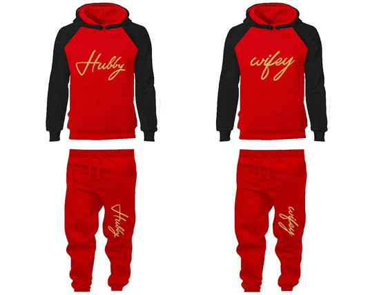 Hubby Wifey Hoodie Jogger Pants, Sweatsuits for couples, matching tracksuits, gold glitter 4 items Sold Separately