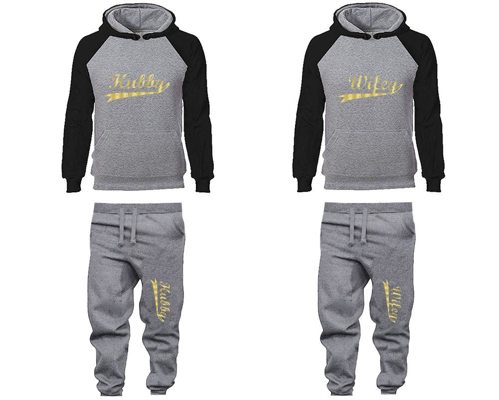 Tracksuit Hubby Wifey Hoodie Jogger Pants, Sweatsuits for couples, matching tracksuits, gold foil 4 items Sold Separately