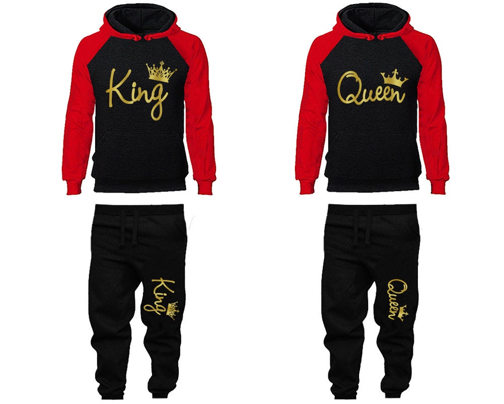 King Queen Hoodie Jogger pants Clothing, Women Joggers Men Joggers King Queen Hoodies Gold Foil Matching 4 items Sold Separately